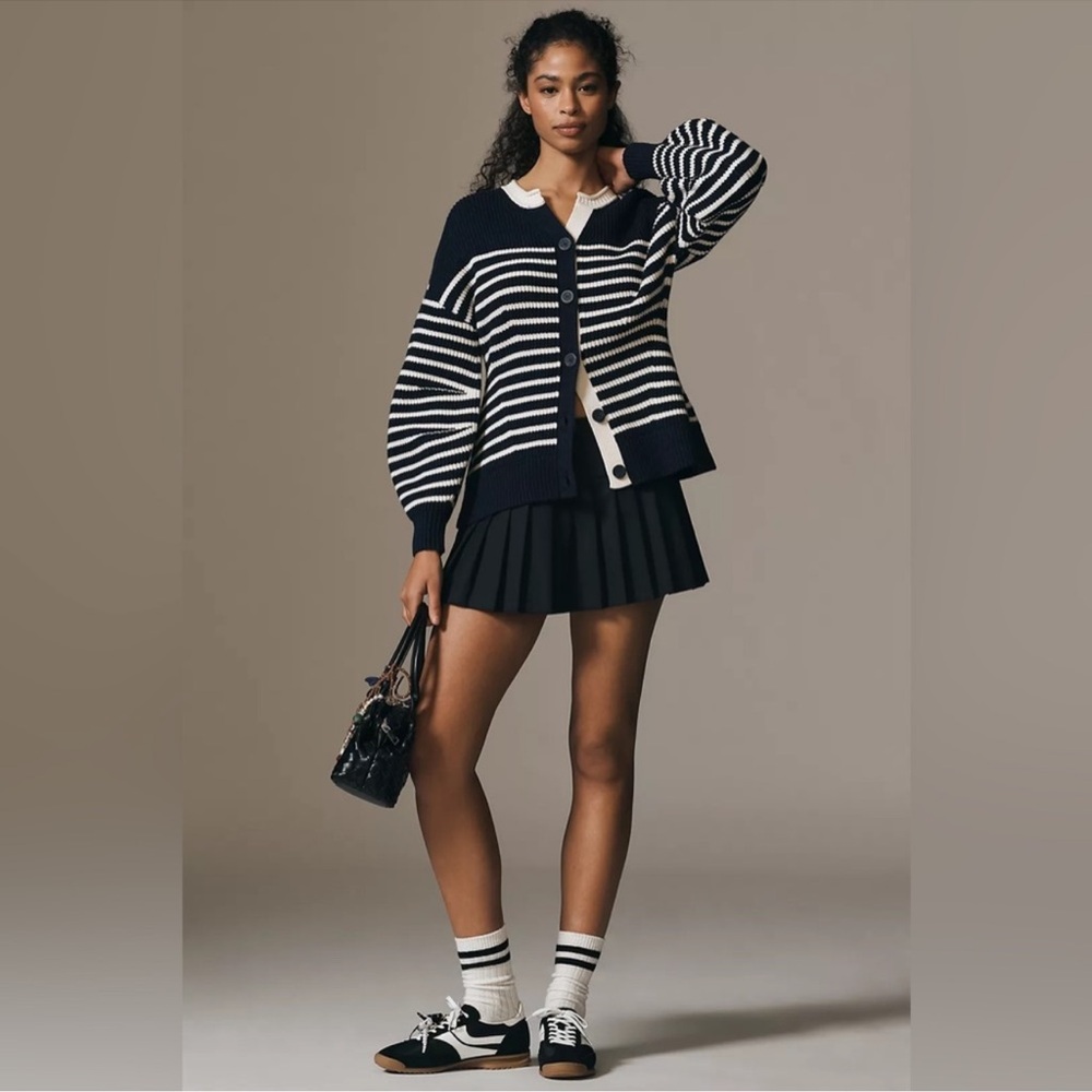 Anthropologie Maeve Striped Navy and White Cardigan